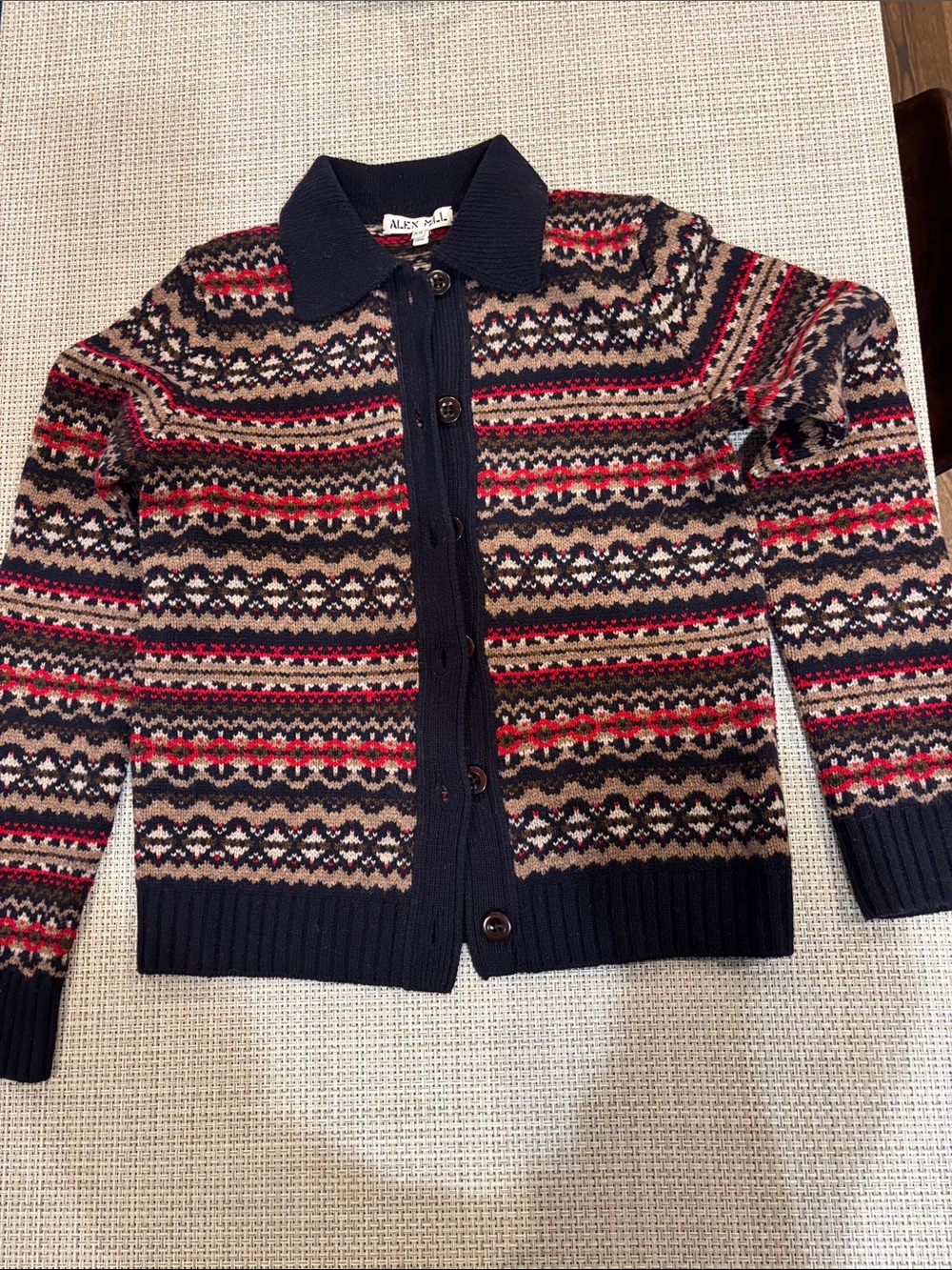 Alden Fair Isle Button-Front Cardigan - Navy, Red, Tan